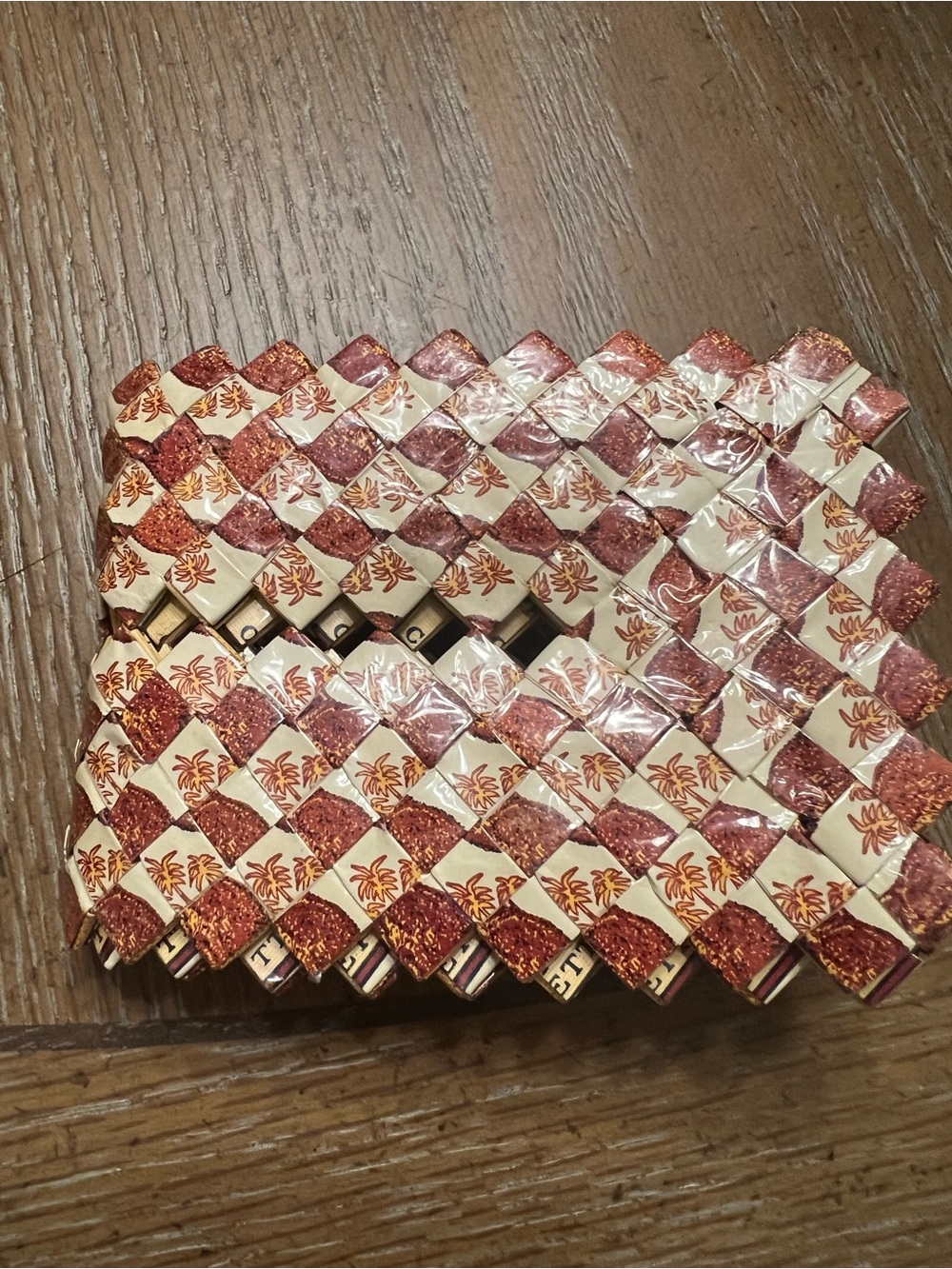 Woven Red and Cream Men's Wallet - Stylish Check Pattern